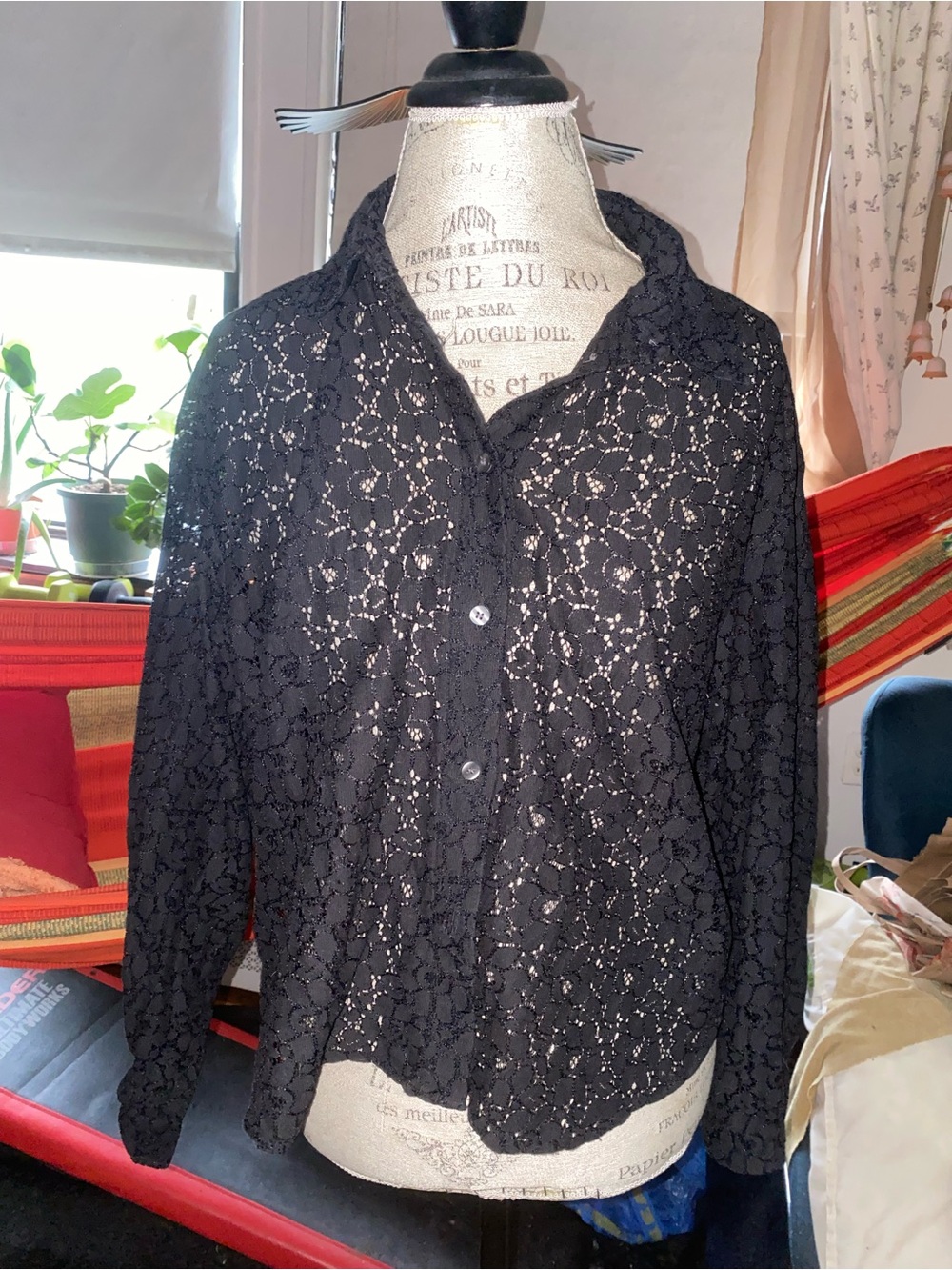 GAP Black Lace Button-Front Top